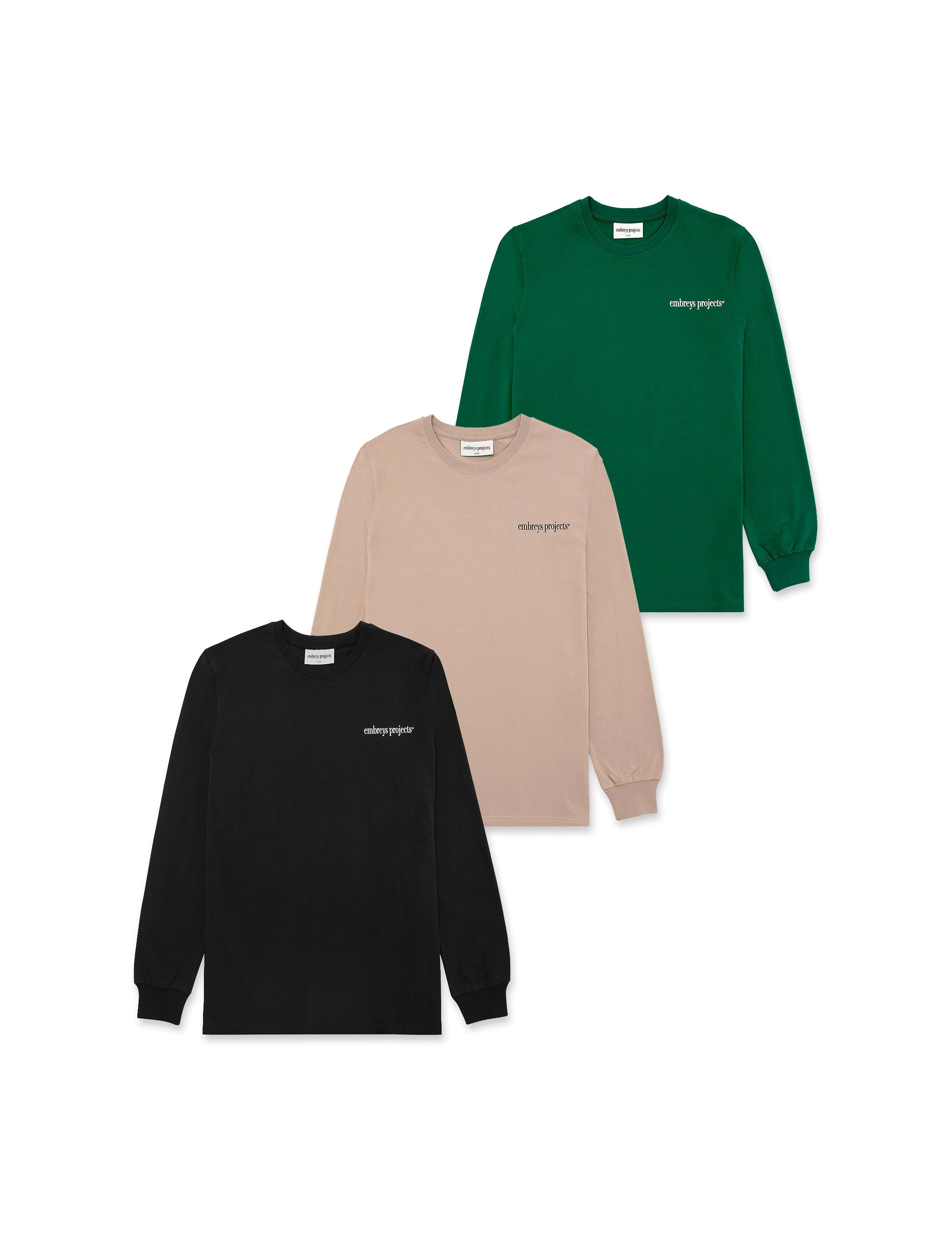 3-PACK ★ VISIONARY LS TEE (sort, beige & grøn) (W) - Embreys Projects